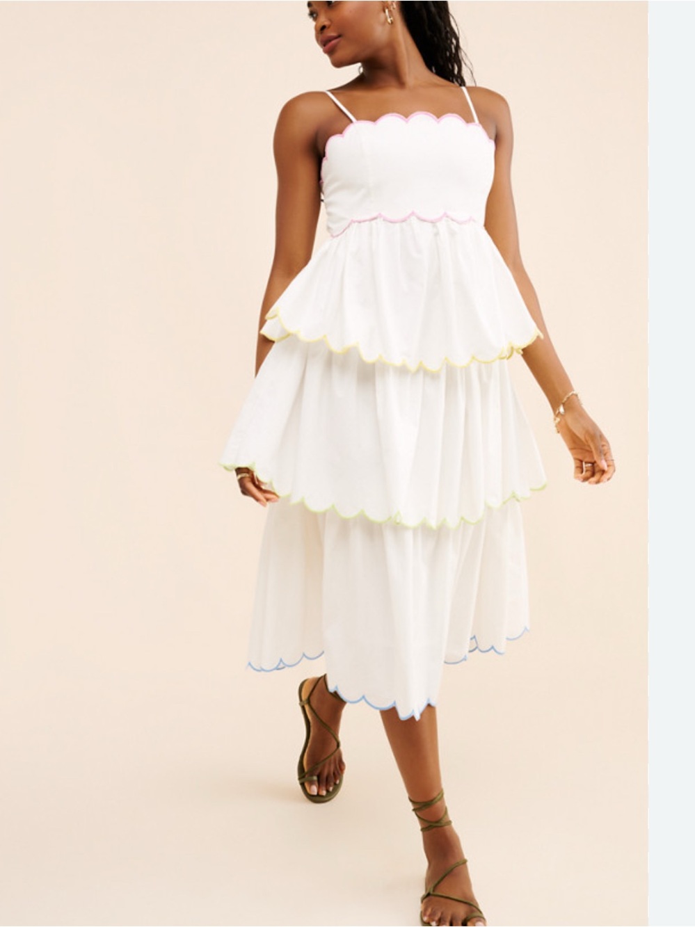 Anthropologie English Factory Cotton Tiered Scallop White Midi Dress size S